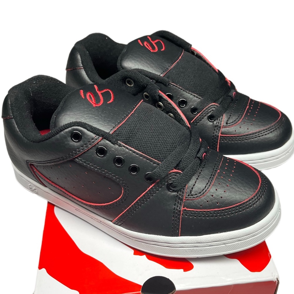 ES ACCEL OG retro black and red all leather chunky skateboarding shoes - Picture 3 of 11